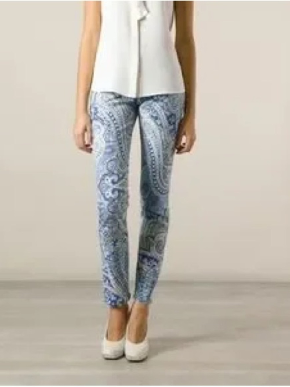 ETRO Milano Paisley Print Mid Rise Jeans Blue White Women’s